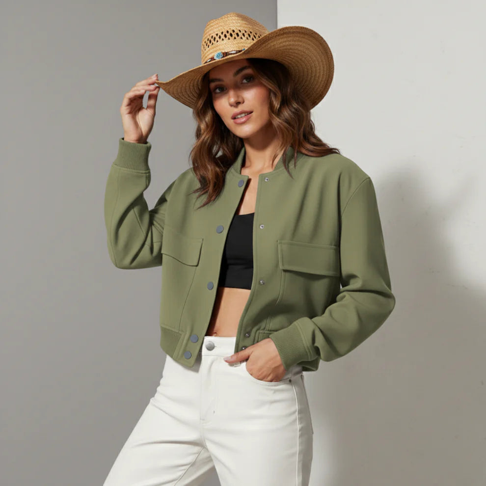 Clara Relaxed Fit Bomber Jacket | Collared Button Front Jacket