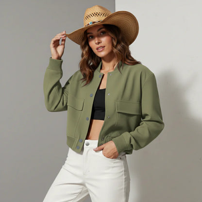 Clara Relaxed Fit Bomber Jacket | Collared Button Front Jacket