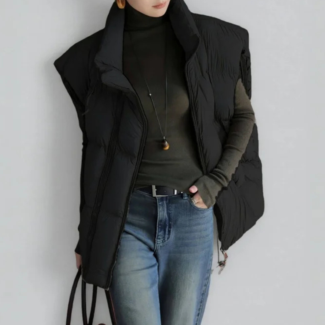 Amelia Quilted Padded Vest | Stand Collar Relaxed Fit Vest