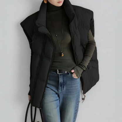Amelia Quilted Padded Vest | Stand Collar Relaxed Fit Vest
