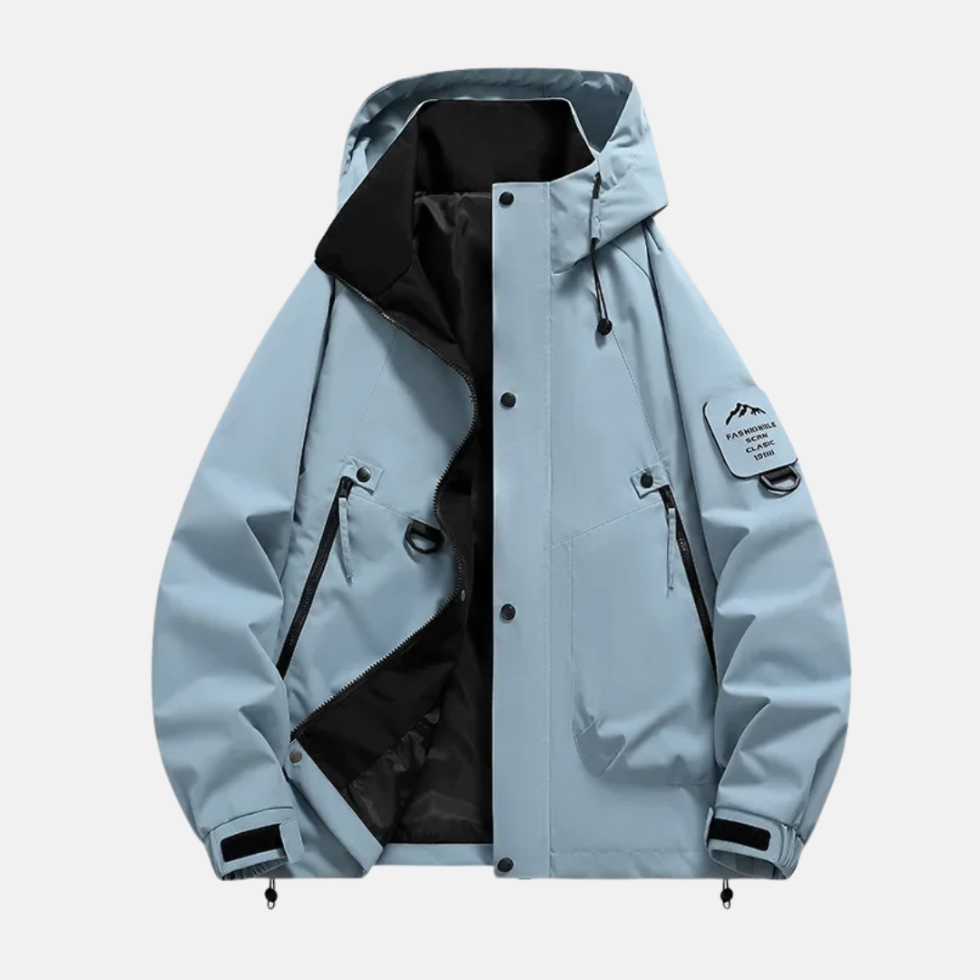 Men's Windbreaker Jacket – Water Resistant – Multi Pocket – Adjustable Hood and Cuffs