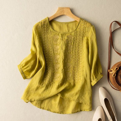 Sienna Relaxed Fit Blouse | Embroidered Puff Sleeve Blouse