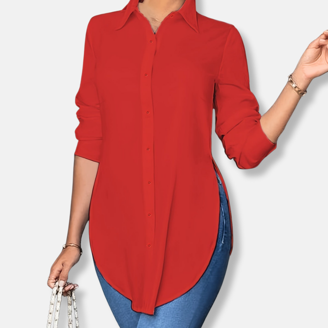 Isabella Longline Button-Up Blouse | Relaxed Fit Collared Blouse