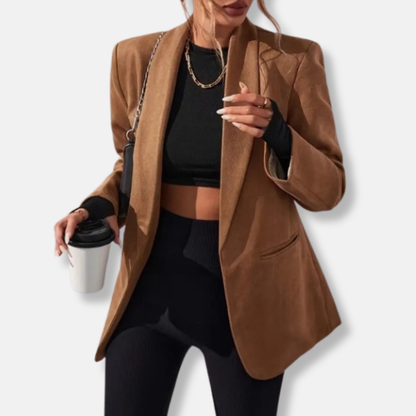 Women’s Blazer – Oversized Fit – Longline Open Front – Shawl Lapel – Soft Touch Fabric
