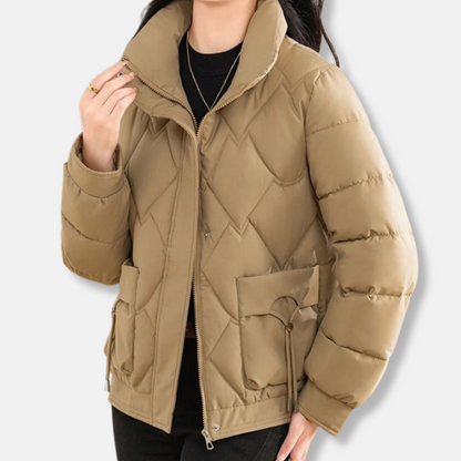 Rose Puffer Jacket | Relaxed Fit Stand Collar Jacket
