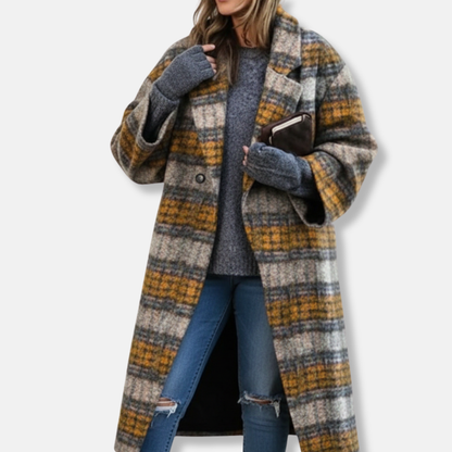 Olivia Oversized Long Coat | Collared Plaid Coat