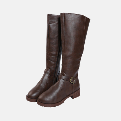 Sienna  Knee High Boots | Buckle Strap Low Block Heel Boots