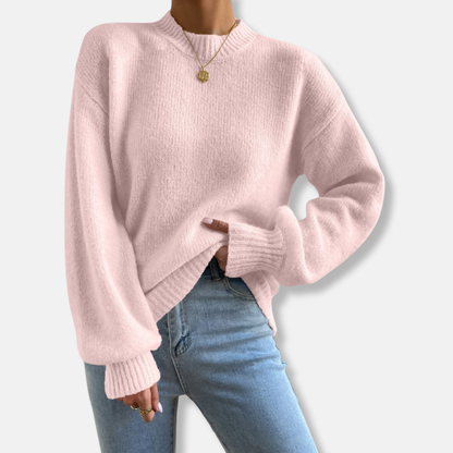 Women’s Knit Sweater – Relaxed Fit – Soft Wool Feel – Crew Neck – Ribbed Cuffs