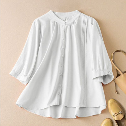 Isla Relaxed Fit Blouse | Band Collar 3/4 Sleeve Blouse