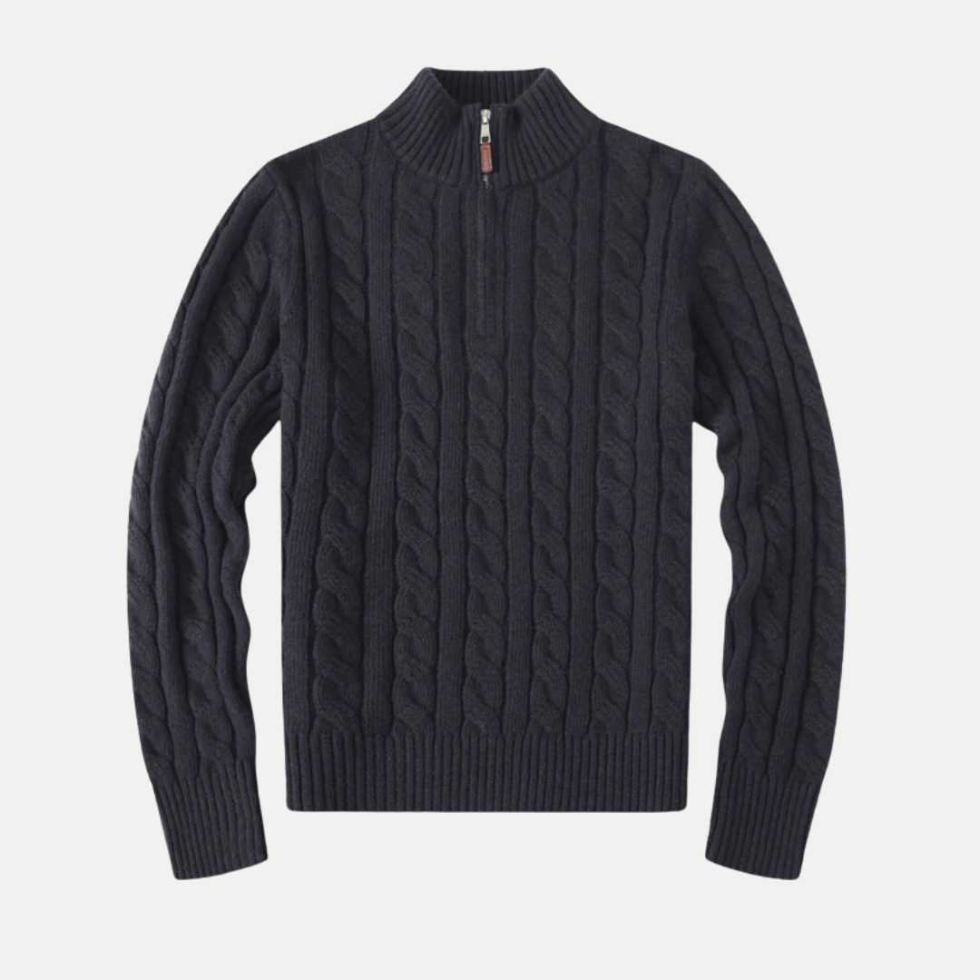 Men’s Half-Zip Sweatshirt – Cable Knit – Regular Fit – Stand-Up Collar – Ribbed Trim