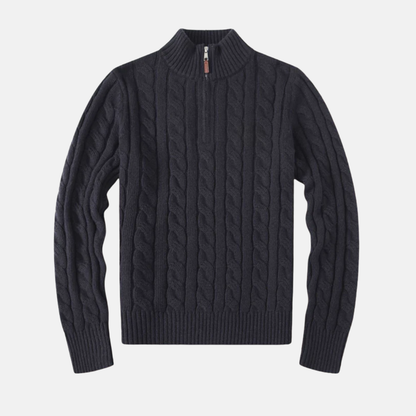 Men’s Half-Zip Sweatshirt – Cable Knit – Regular Fit – Stand-Up Collar – Ribbed Trim