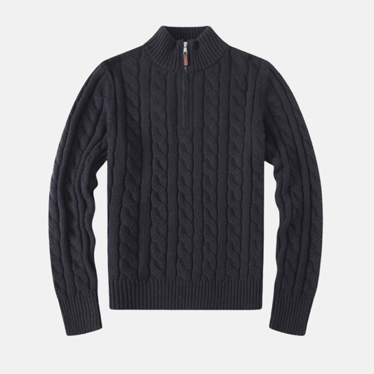 Men’s Half-Zip Sweatshirt – Cable Knit – Regular Fit – Stand-Up Collar – Ribbed Trim
