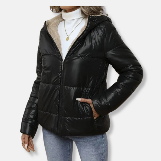 Isabella Hooded Quilted Jacket | Plush Lined Relaxed Fit Jacket