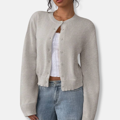 Freya Cropped Cardigan | Button Front Ribbed Cuffs Cardigan