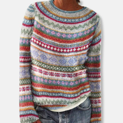 Isla Relaxed Fit Sweater | Striped Crewneck Long Sleeve Sweater