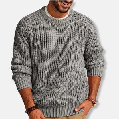 Men’s Sweatshirt – Loose Fit – Chunky Knit – Round Neck – Ribbed Cuffs and Hem