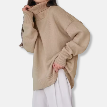 Women’s Turtleneck Sweater – Oversized Fit – Ribbed Knit – Long Sleeve – Cozy Texture