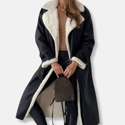Women’s Long Coat – Double Like – Oversized Fit – Plush Collar & Cuffs