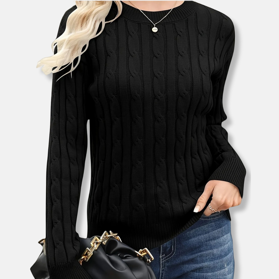 Women’s Sweatshirt – Cable Knit – Relaxed Fit – Crew Neck – Long Sleeve Ribbed Cuffs