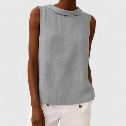 Ivy Relaxed Fit Sleeveless Top | Roll Collar Sleeveless Top