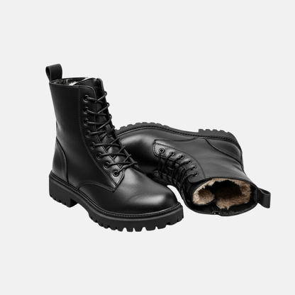 Women’s Ankle Boots – Lace-Up Front – Plush Lining – Chunky Lug Sole – Side Zip