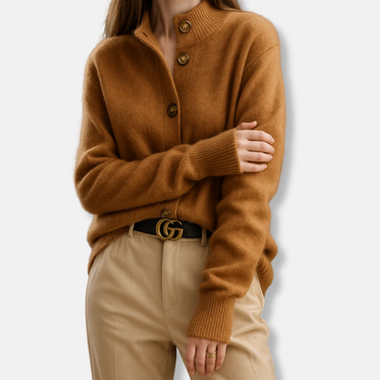 Isla  Relaxed Fit Cardigan | Mock Neck Button Front Cardigan