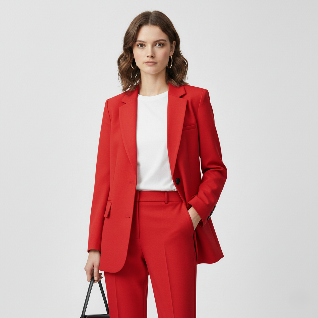 Women’s Blazer – Oversized Fit – Wool Blend – Notched Lapels – Mid-Length – Flap Pockets
