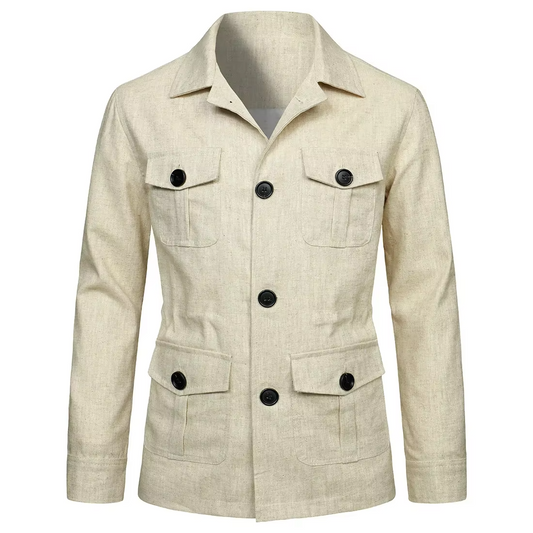 Sebastian Linen Regular Fit Field Coat | Collared Button Front Field Coat