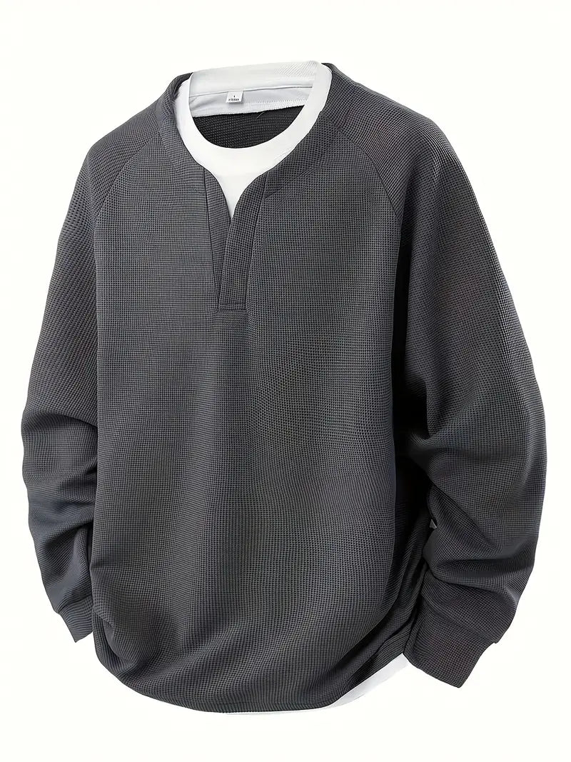Harry Oversized Pullover | V-Neck Waffle Knit Hip-Length Pullover