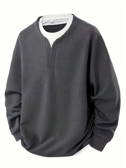 Harry Oversized Pullover | V-Neck Waffle Knit Hip-Length Pullover