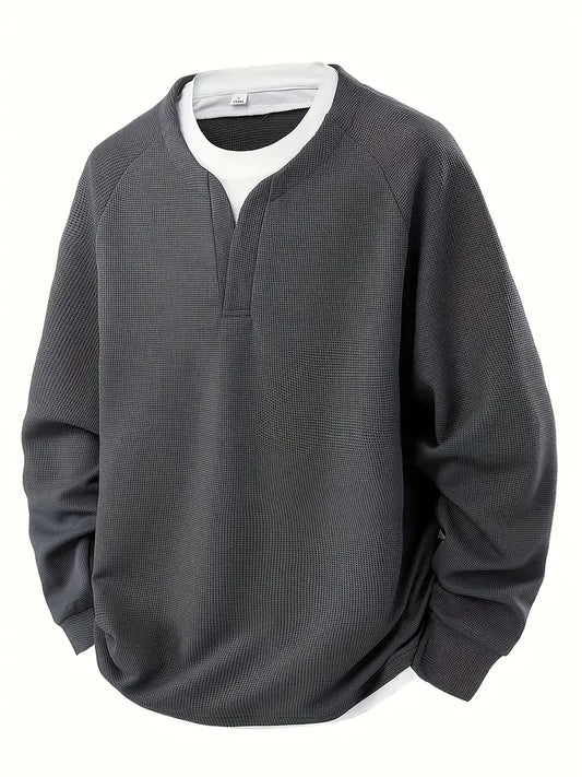 Harry Oversized Pullover | V-Neck Waffle Knit Hip-Length Pullover