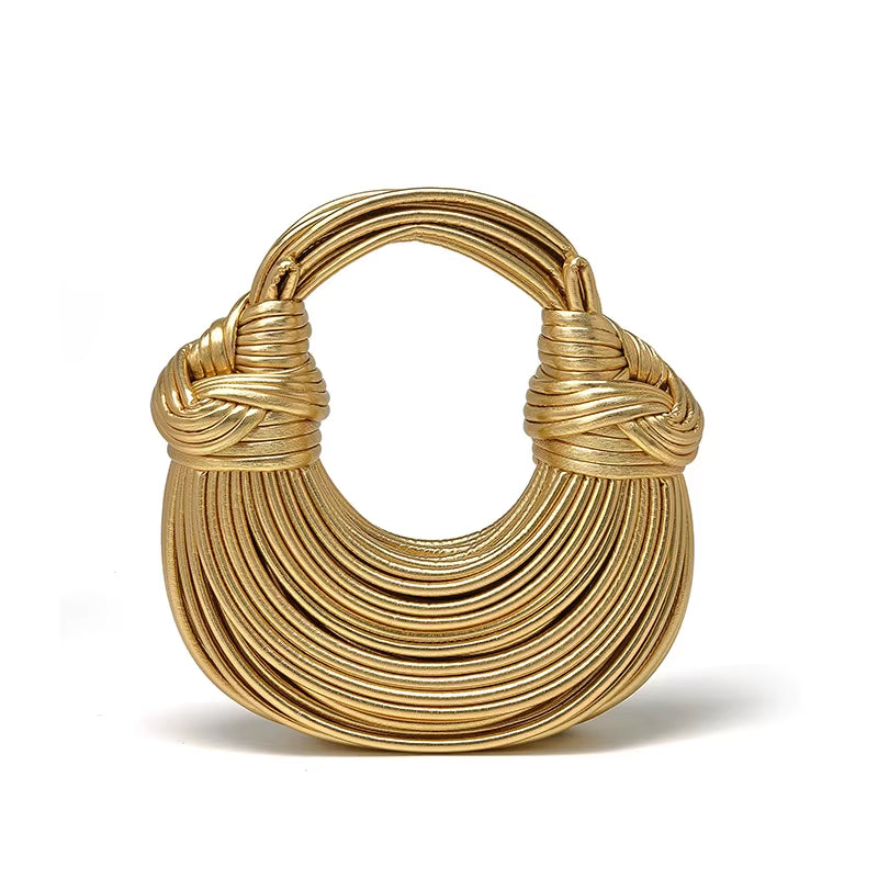 Isla Sculptural Structured Handbag | Knotted Details Curved Handle Handbag