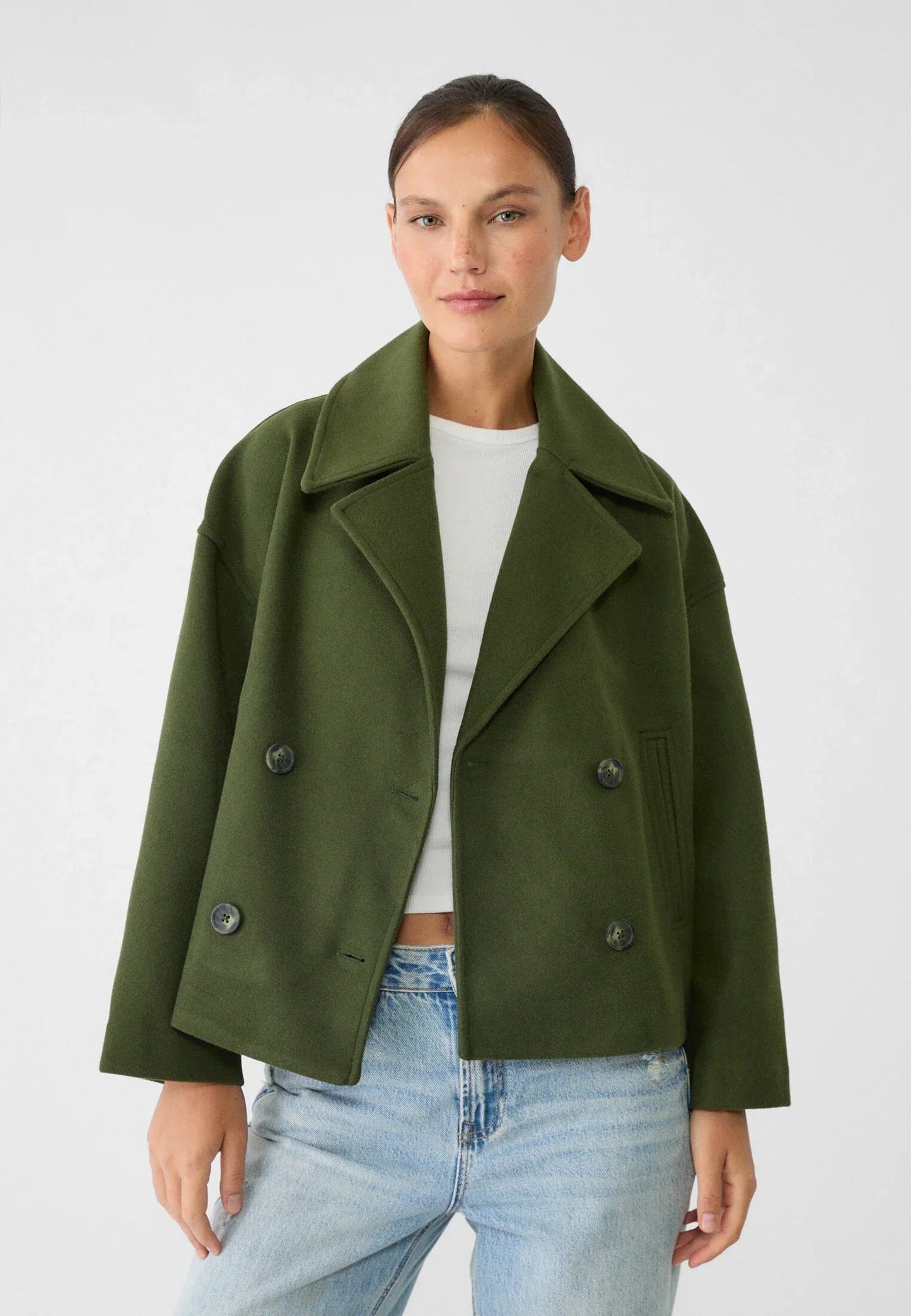 Amelia Cropped Double-Breasted Jacket | Relaxed Fit Button Front Jacket