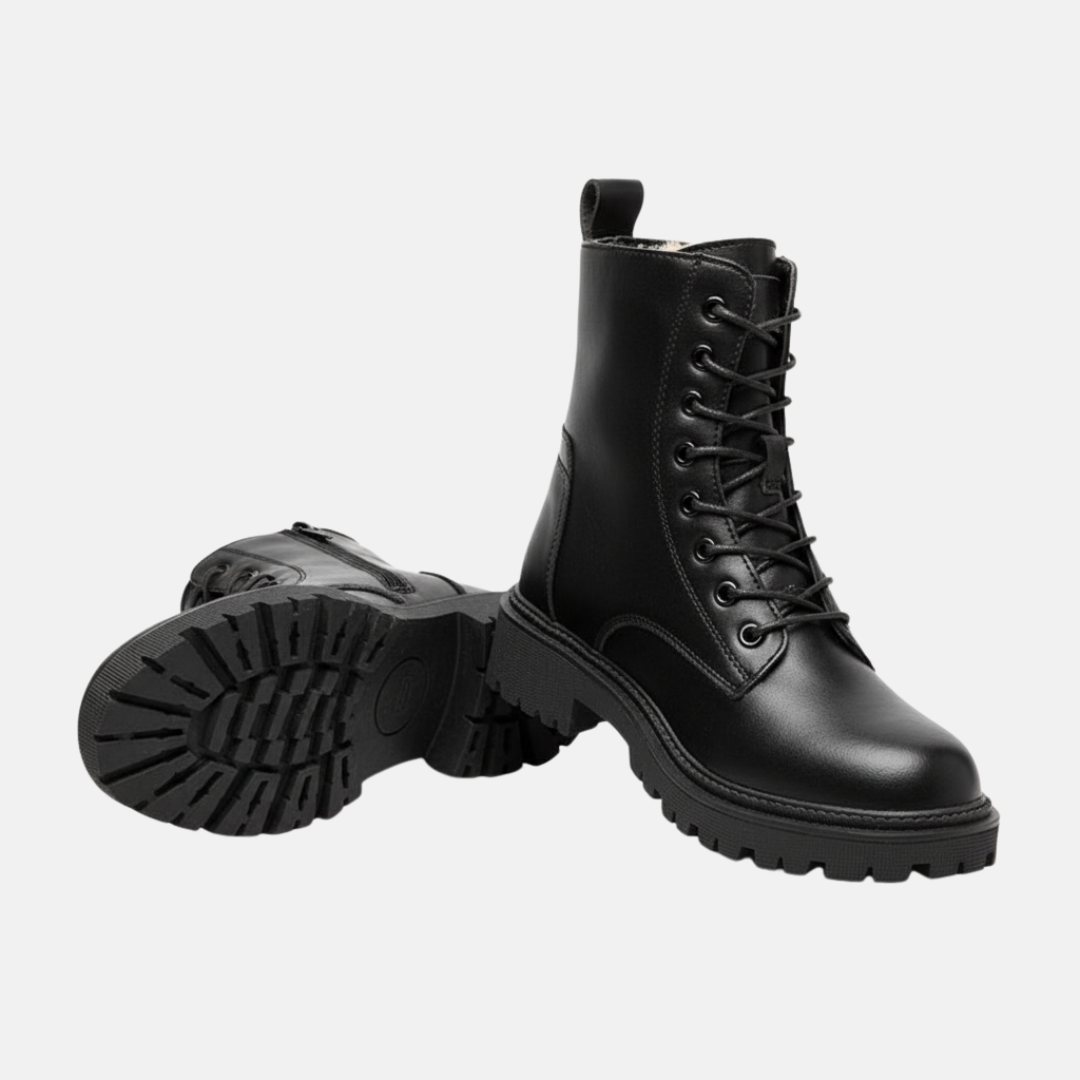 Women’s Ankle Boots – Lace-Up Front – Plush Lining – Chunky Lug Sole – Side Zip