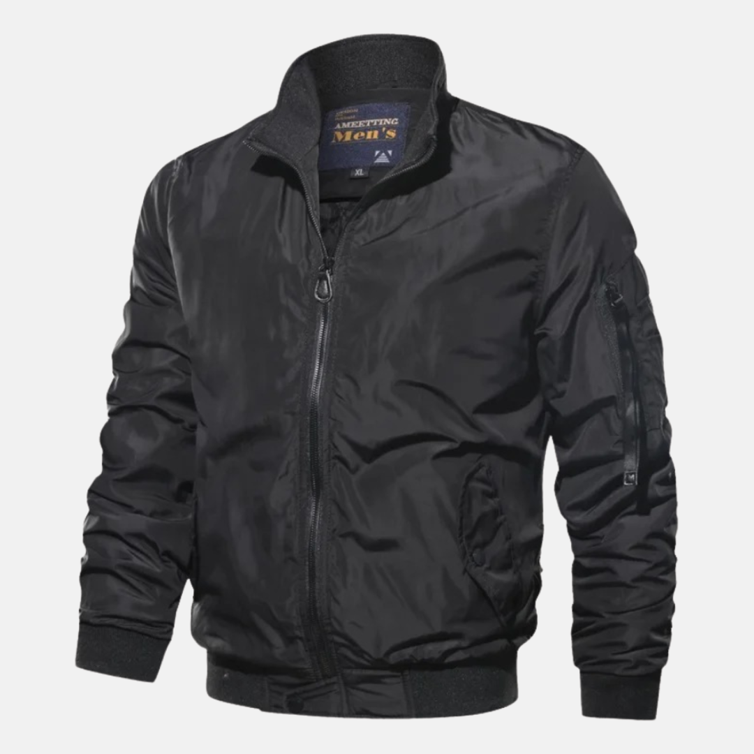 Henry Relaxed Fit Bomber Jacket | Stand Collar Zip-Up Bomber Jacket