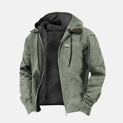 Oscar Hooded Bomber Jacket | Zip Pockets Drawstring Hood Bomber Jacket