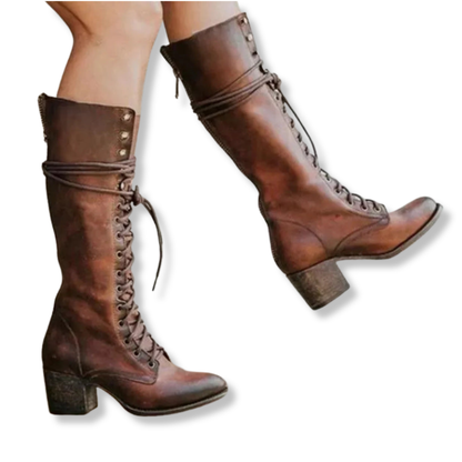 Isla Lace-Up Knee Boots | Block Heel Fold-Over Cuff Boots