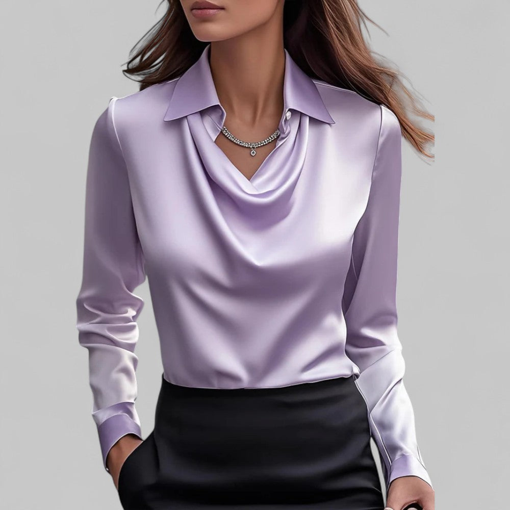 Isla Draped Fit Blouse | Draped Neck Long Sleeve Blouse
