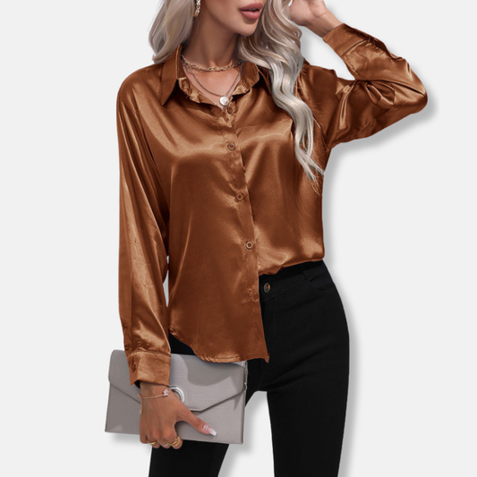 Clara Satin Button-Up Blouse | Collared Relaxed Fit Blouse