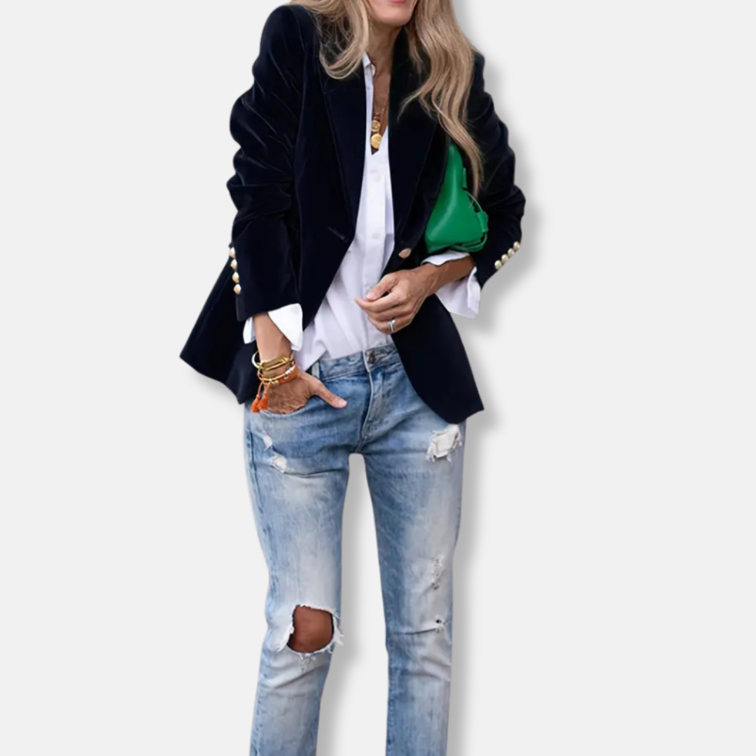 Isla Tailored Blazer | Gold Button Accent Lapel Collar Blazer