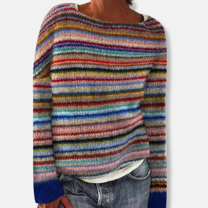 Isla Relaxed Fit Sweater | Striped Crewneck Long Sleeve Sweater