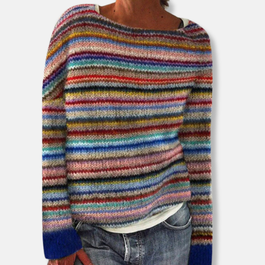 Isla Relaxed Fit Sweater | Striped Crewneck Long Sleeve Sweater