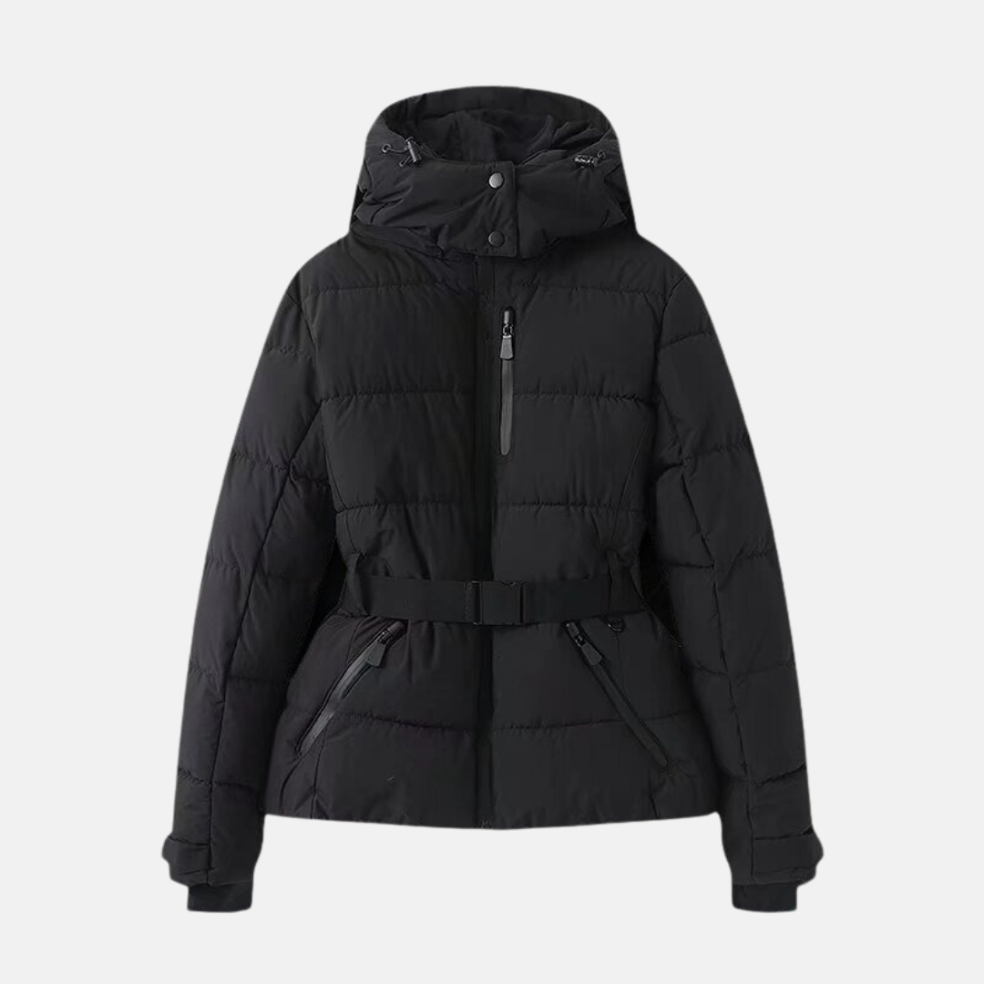 Amelia Puffer Jacket | Quilted Belted Hip-Length Jacket
