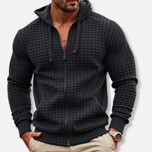 Men’s Hooded Sweatshirt – Waffle Knit – Regular Fit – Full Zip with Drawstring Hood