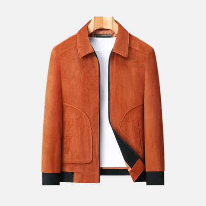 Men’s Bomber Jacket – Corduroy Ribbed Texture – Loose Fit – Zip Front – Hip Length