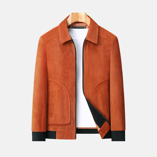 Men’s Bomber Jacket – Corduroy Ribbed Texture – Loose Fit – Zip Front – Hip Length