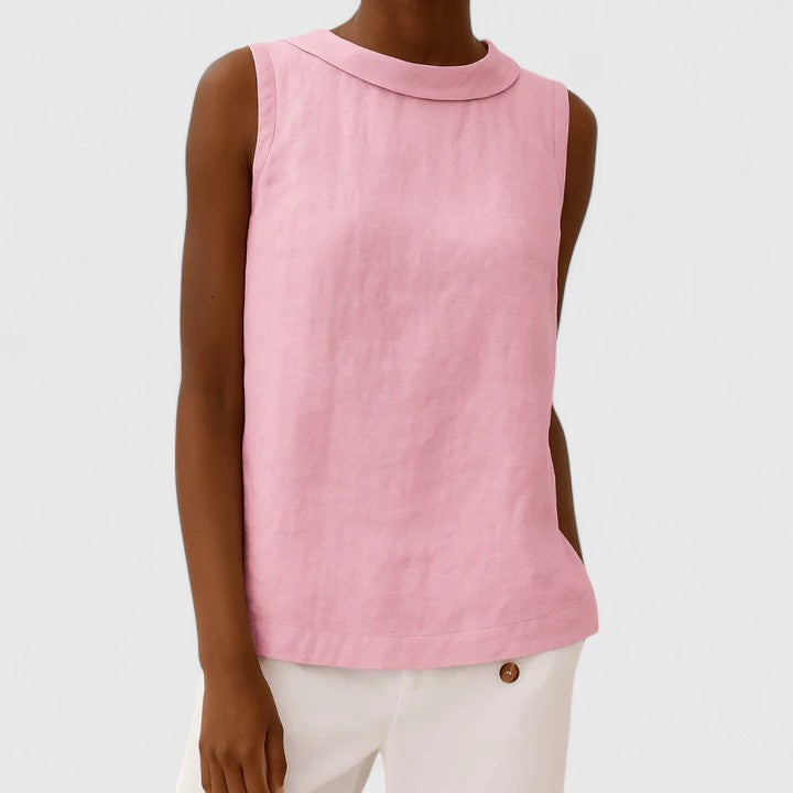 Ivy Relaxed Fit Sleeveless Top | Roll Collar Sleeveless Top