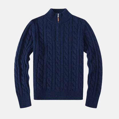 Men’s Half-Zip Sweatshirt – Cable Knit – Regular Fit – Stand-Up Collar – Ribbed Trim