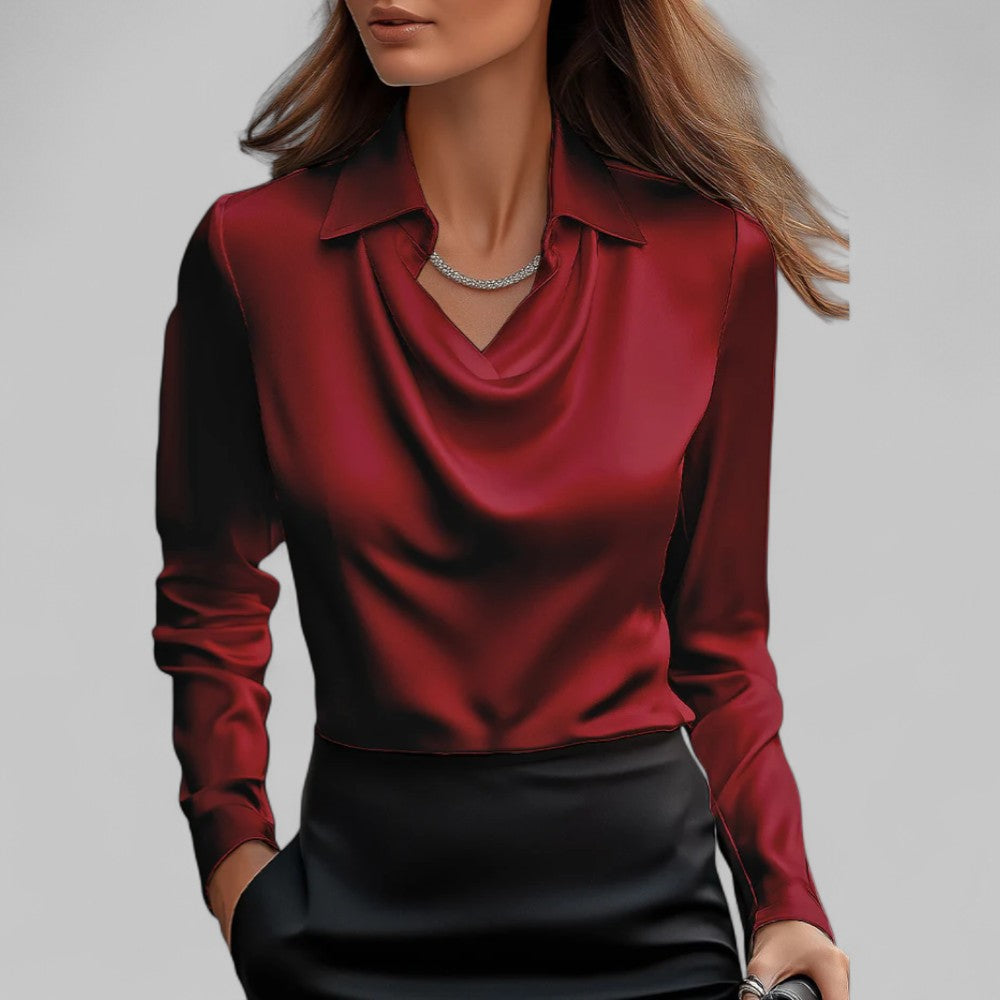 Isla Draped Fit Blouse | Draped Neck Long Sleeve Blouse