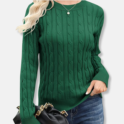 Women’s Sweatshirt – Cable Knit – Relaxed Fit – Crew Neck – Long Sleeve Ribbed Cuffs